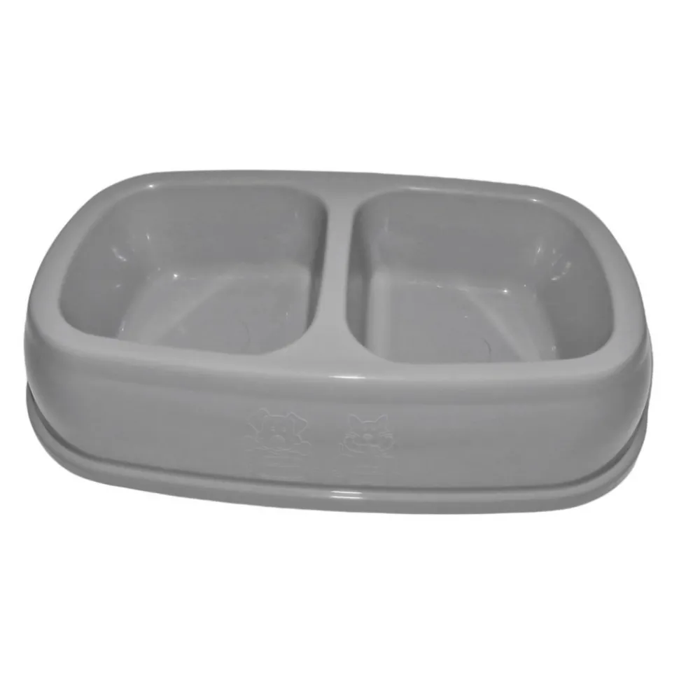 ANIMALLPARADISE - Ecuelle double bol 2 x 200 ml, gris en plastique, pour chat