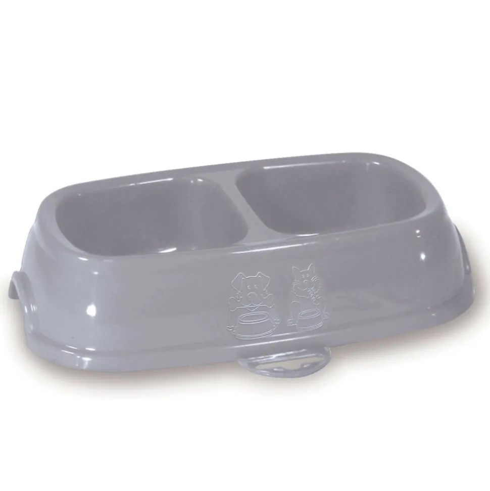 ANIMALLPARADISE - Ecuelle double bol 2 x 200 ml, gris en plastique, pour chat