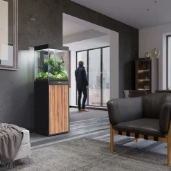 AQUATLANTIS - Aquarium équipé Aqua Tower 96 LED, meuble noir et bois - 96L