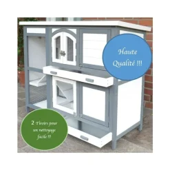 BB LOISIR - Cage clapier extérieur pour lapins 122x42,5x104 cm modèle- miette 081 gris-blanc