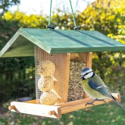 BB LOISIR - Mangeoire extérieur à suspendre pour oiseaux sauvages pour jardin balcon distributeur de graines «325 cabane marron-vert»