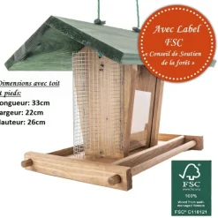 BB LOISIR - Mangeoire extérieur à suspendre pour oiseaux sauvages pour jardin balcon distributeur de graines «325 cabane marron-vert»