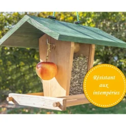 BB LOISIR - Mangeoire extérieur à suspendre pour oiseaux sauvages pour jardin balcon distributeur de graines «325 cabane marron-vert»