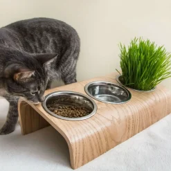 Buvo - set ergonomique 3 gamelles en acier, socle bois chêne, 43x24x14cm