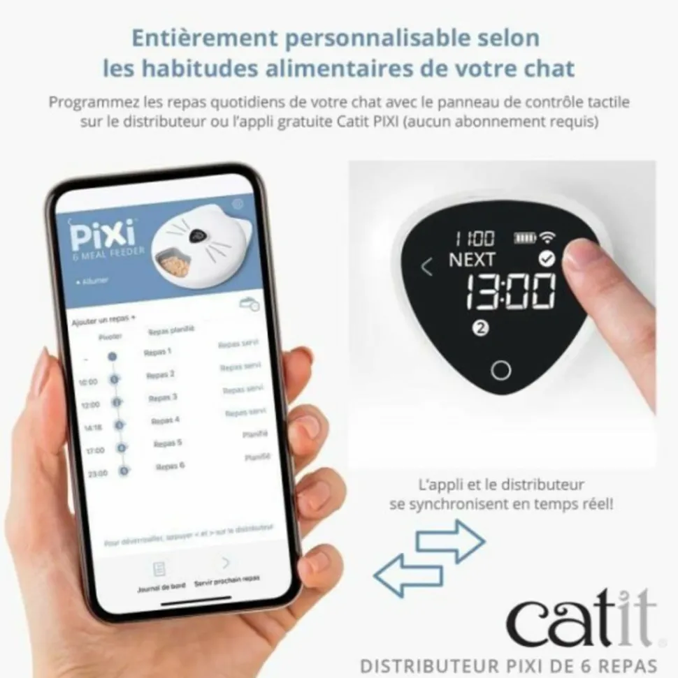 CAT IT - Distributeur de repas pour chat connecté - catit - pixi smart - 6 x 170ml - ecran tactile lcd - avec blocs réfrigérants