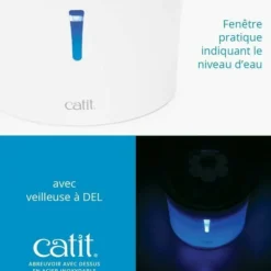 CAT IT - Fontaine a eau pour chat a fleur - catit - flower - 3l - dessus en acier inoxydable - avec led - blanc