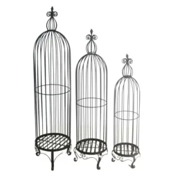 CHEMIN DE CAMPAGNE - Set3 grandes cages à oiseaux décoratives sur pieds fer marron 165cm