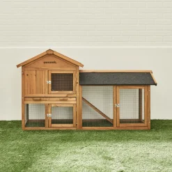Clapier en bois hotot pour lapin et autres rongeurs. 4 lapins. Cage à lapin avec enclos. Espace intérieur et extérieur. Poulailler