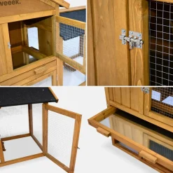 Clapier en bois hotot pour lapin et autres rongeurs. 4 lapins. Cage à lapin avec enclos. Espace intérieur et extérieur. Poulailler