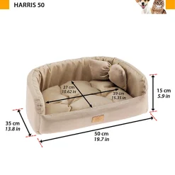 Couchage rembourré lit pour chiens et chats harris 50 lavable, avec coussin, tweed et velours, beige