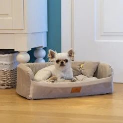 Couchage rembourré lit pour chiens et chats harris 50 lavable, avec coussin, tweed et velours, beige