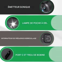 DOWNYPAWS - Aboiement pour chiens, dissuasion à ultrasons rechargeable avec indicateur led et fréquence réglable