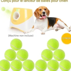 DOWNYPAWS - Balle jouet pour chien tennis(12 pièces), en caoutchouc et feutre de haute qualité, compatible lanceur 6 cm