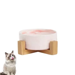 DOWNYPAWS - Bol surélevé en céramique et bois pour chat