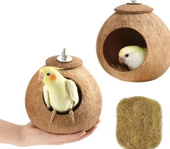DOWNYPAWS - Boîte d'oiseau en coque de noix de coco pour la reproduction et la décoration