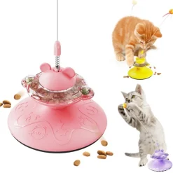 DOWNYPAWS - Canne à pêche pour chat-jouet plateau tournant-platine rose-jouet interactif avec balle