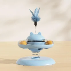 DOWNYPAWS - Canne à pêche pour chat-jouet plateau tournant pour chat-jouet interactif avec plumes, bleu