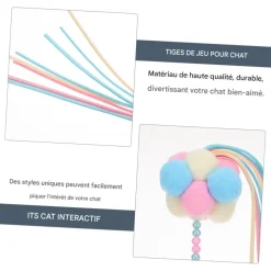 DOWNYPAWS - Canne à pêche pour chat-trois teasers de chats colorés-avec des boules de poils
