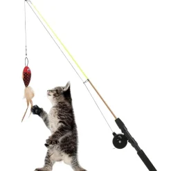 DOWNYPAWS - Canne à taquiner le chat-queue de cheveux-canne à pêche rétractable-jouets interactifs