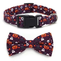 DOWNYPAWS - Collier pour chien d'halloween avec motifs de citrouille, fantôme et chauve - souris taille s : 1,5*40cm violet