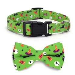 DOWNYPAWS - Collier pour chien d'halloween avec motifs de citrouille, fantôme et chauve - souris xl : 2,5*70cm vert