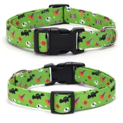 DOWNYPAWS - Collier pour chien d'halloween avec motifs de citrouille, fantôme et chauve - souris xl : 2,5*70cm vert