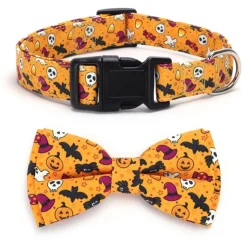 DOWNYPAWS - Collier pour chien d'halloween avec motifs de citrouille, fantôme et chauve - souris xl : 2,5*70cm jaune