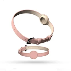 DOWNYPAWS - Collier traqueur gps pour chats et chiens - en cuir synthétique rose m