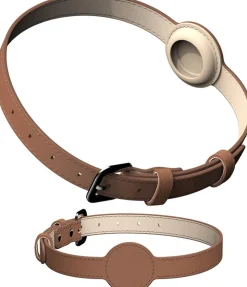 DOWNYPAWS - Collier traqueur gps pour chats et chiens - en cuir synthétique marron xs
