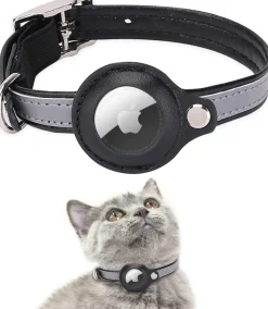 DOWNYPAWS - Collier traqueur gps pour chats et chiens - en cuir synthétique noir m