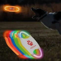 DOWNYPAWS - Discovolant lumineux rechargeable avec led pour chien feu bleu
