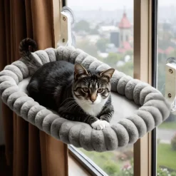 DOWNYPAWS - Hamac chat fenêtre 52*30cm peluche-peut supporter des animaux pesant 20 kg-gris