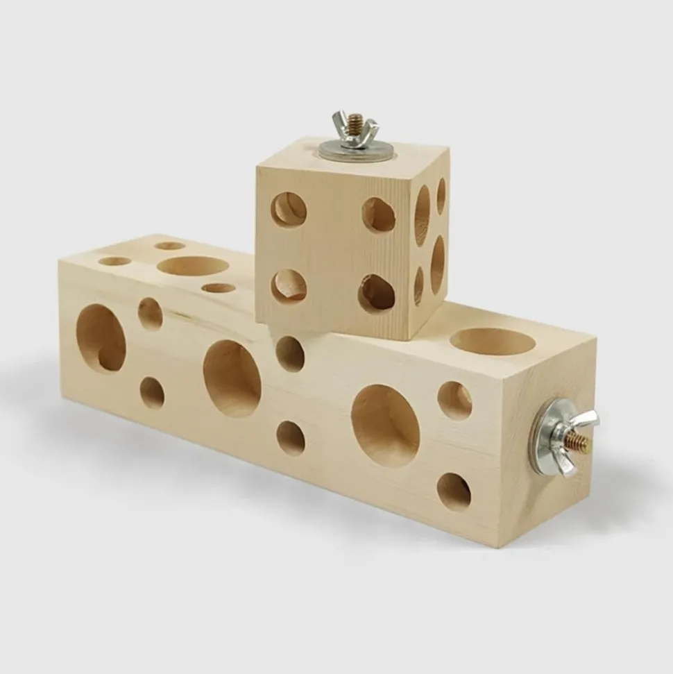 DOWNYPAWS - Jouet à mâcher - en bois de pin, avec trous, durable