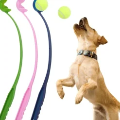 DOWNYPAWS - Lanceur de balles pour chien paquet de 3-jouets interactifs pour chiens-bleu+rose+vert 60cm