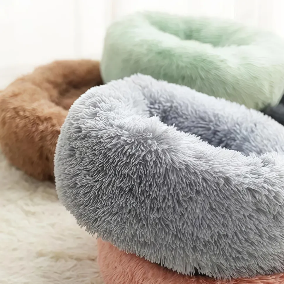 DOWNYPAWS - Lit en peluche et feutre rond pour chiens et chats - huit couleurs envoyées au hasard