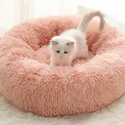 DOWNYPAWS - Lit en peluche et feutre rond pour chiens et chats - huit couleurs envoyées au hasard