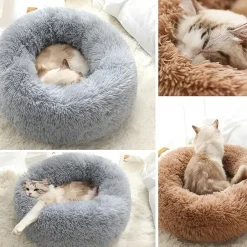 DOWNYPAWS - Lit en peluche et feutre rond pour chiens et chats - huit couleurs envoyées au hasard