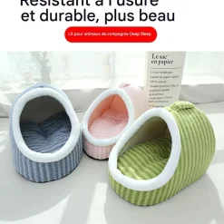 DOWNYPAWS - Lit pour chat à rayures bleues- détachable et portable 55 x 40 x 30 cm