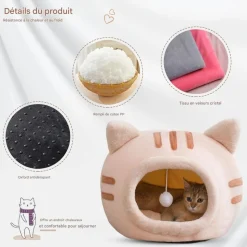 DOWNYPAWS - Lit pour chat-panier pour chat -forme de tête de chat-café 40*40*32cm