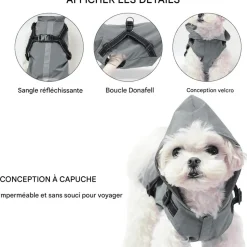 DOWNYPAWS - Manteau pour chiens-avec harnais-réfléchissant imperméable-gris taille 2xl