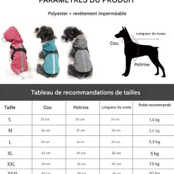 DOWNYPAWS - Manteau pour chiens-avec harnais-réfléchissant imperméable-gris taille 2xl