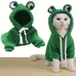 DOWNYPAWS - Sweat à capuche tricoté, thème grenouille, pour chatons
