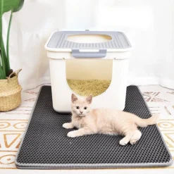 DOWNYPAWS - Tapis de litière pour chat gris foncé 45*60cm