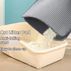 DOWNYPAWS - Tapis de litière pour chat : filtre double couche anti-transport lavable grand contrôle du sable amovible en velcro