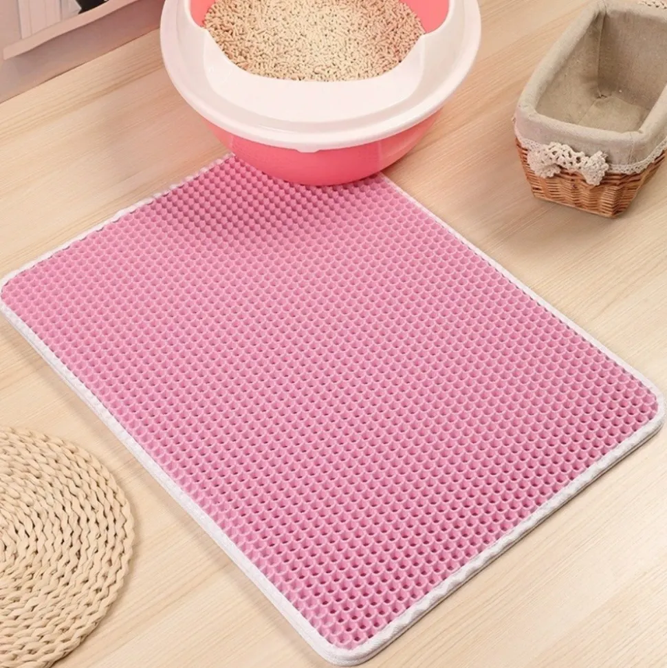 DOWNYPAWS - Tapis de litière anti-déversement pour chat rose 40*50cm
