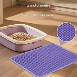 DOWNYPAWS - Tapis de litière anti-déversement pour chat violet 45*60cm