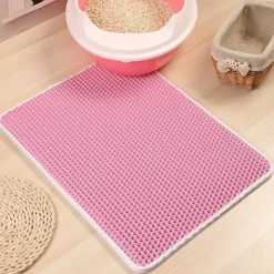 DOWNYPAWS - Tapis de litière anti-déversement pour chat rose 45*60cm