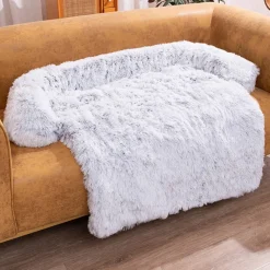 DOWNYPAWS - Tapis pour lit de chien en peluche, universel pour toutes saisons gris 105 x 95 x 15 cm