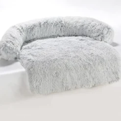 DOWNYPAWS - Tapis pour lit de chien en peluche, universel pour toutes saisons gris foncé 105 x 95 x 15 cm