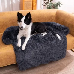 DOWNYPAWS - Tapis pour lit de chien en peluche, universel pour toutes saisons noir 95 x 80 x 15 cm